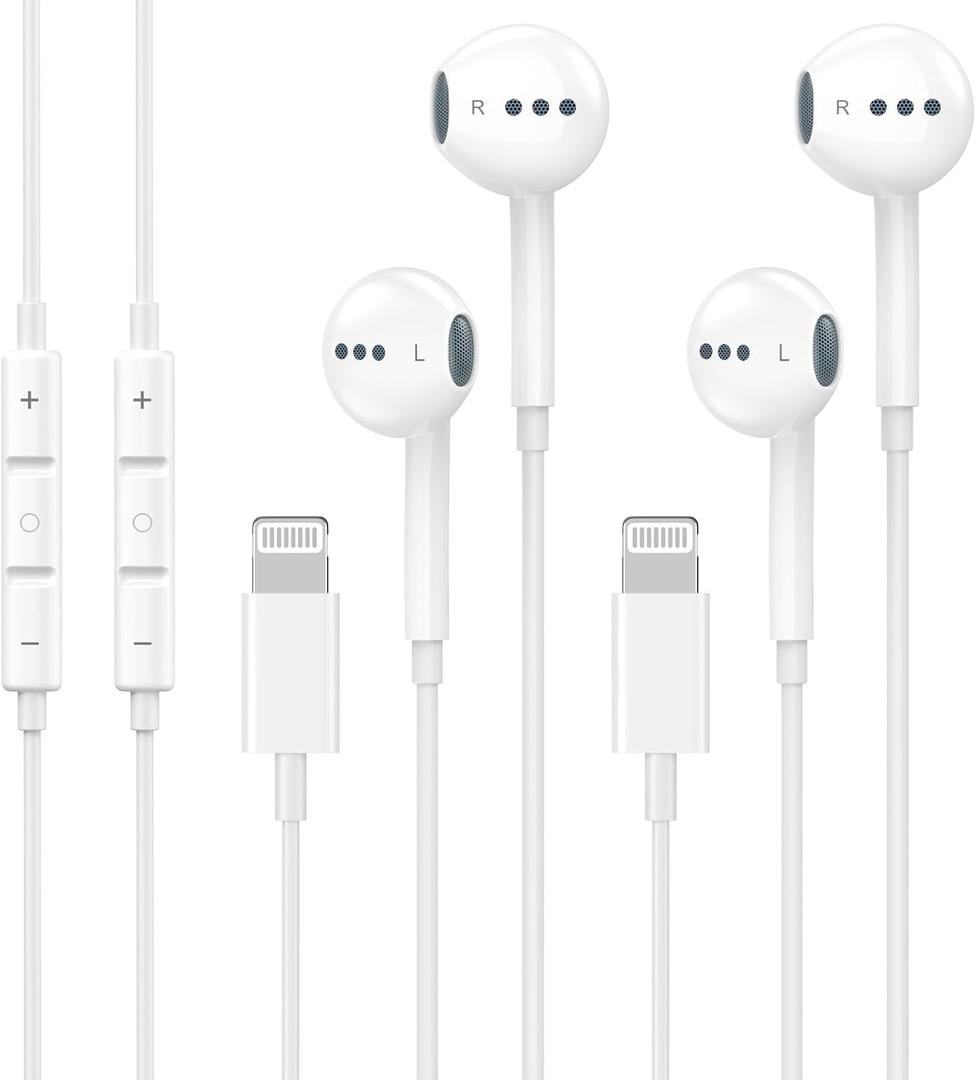[Apple MFi Certified] Wired Lightning Headphones for iPhone Earbuds with Built-in Microphone & Volume Control HiFi Stereo Nosie Reduction Earphones for iPhone 14 13 12 11 Pro Max XS XR X 8 7, 2 Pack