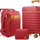 UKEIN Luggage Sets 3 Piece, Carry On Luggage 20In With Spinner Wheels,PC Hardside Suitcase Set with TSA Lock,Durable Carry On Suitcase With Travel Backpack for Men Red, 3 piece set (20inch)