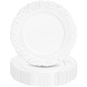 Silver Charger Plates Bulk 100Pcs - 13" Silver Chargers for Dinner Plates, Floral Embossed Decorative Charger Plate for Wedding & Event Kitchen Party Decoration