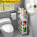 OKZEST Utility Slim Storage Cart, 4 Tier Small Rolling Kitchen Laundry Room Cart with Wood Top, Metal Narrow Bathroom Storage Cabinet Mobile Shelf Unit Organizer Trolley with Handle for Narrow Space