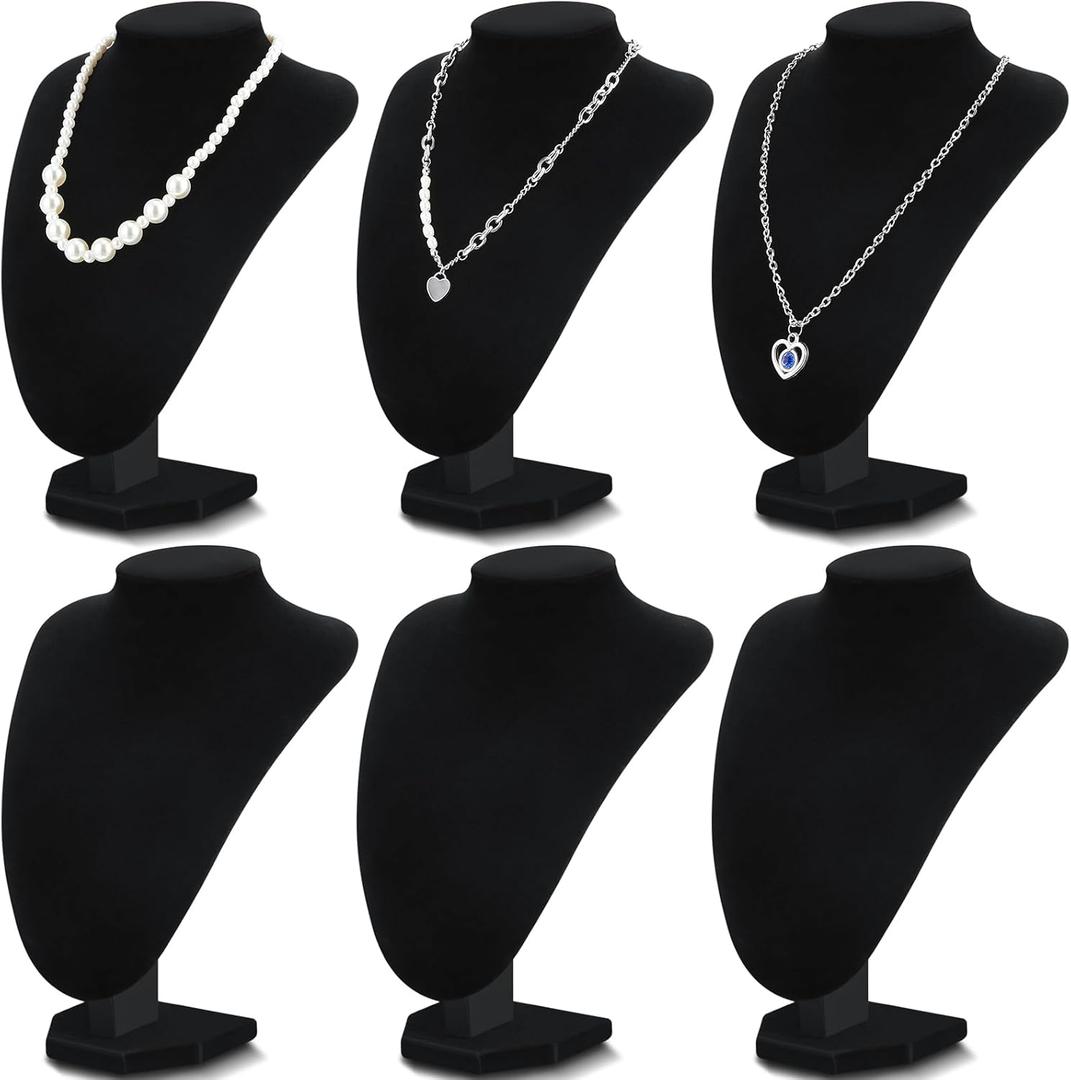 Huquary 6 Pack Necklace Display Stand Necklace Holder Jewelry Bust Display Stands for Selling Home Store Trade Shows Photography Props Retail(Black, Velvet)