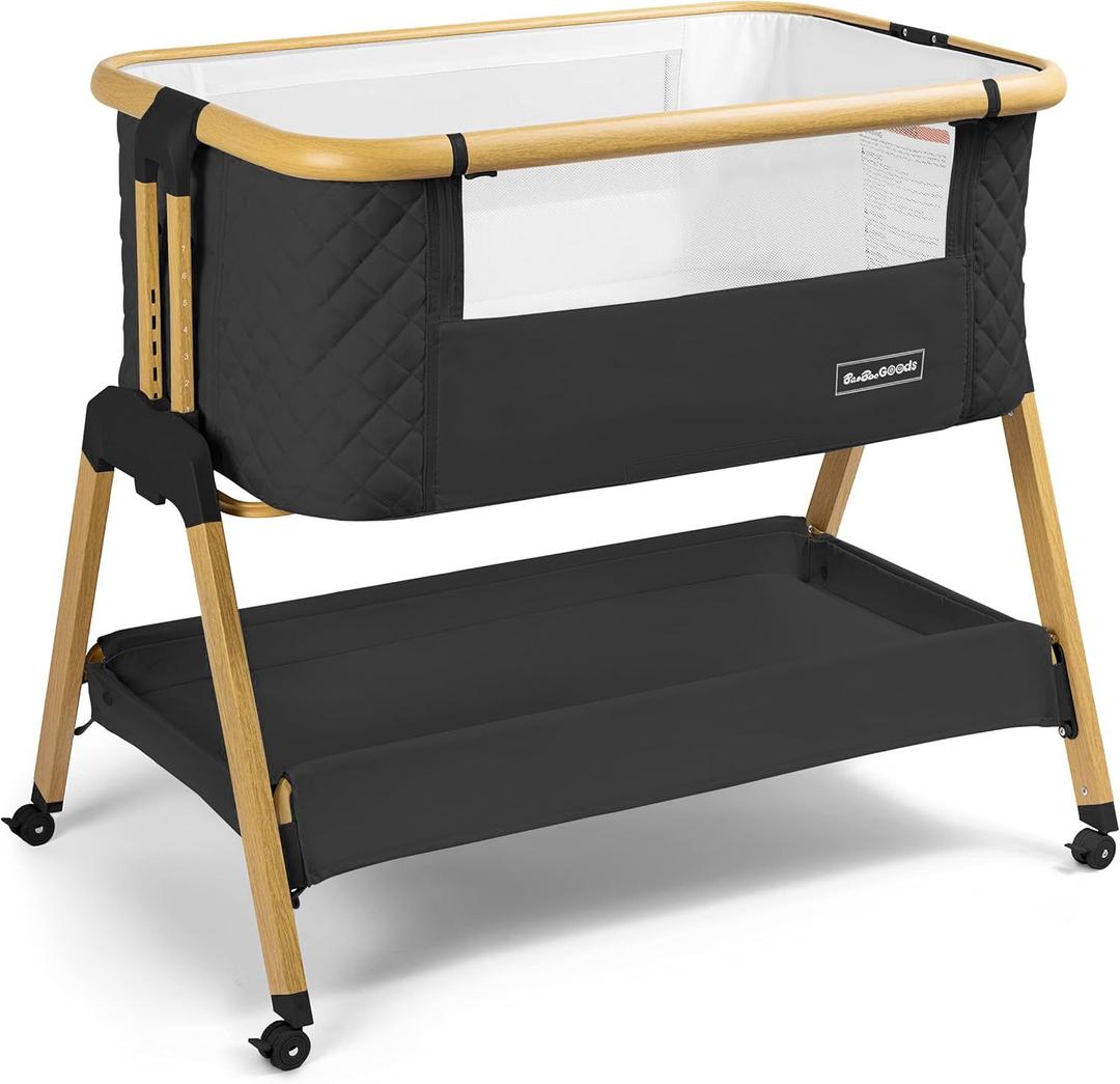 3 In 1 Baby Bassinet with Wheels, Portable Bedside Sleeper for Baby with 7 Adjustable Heights and Foam Mattress, Baby Bedside Crib for Newborns and Infants with Storage Basket, Carry Bag Included