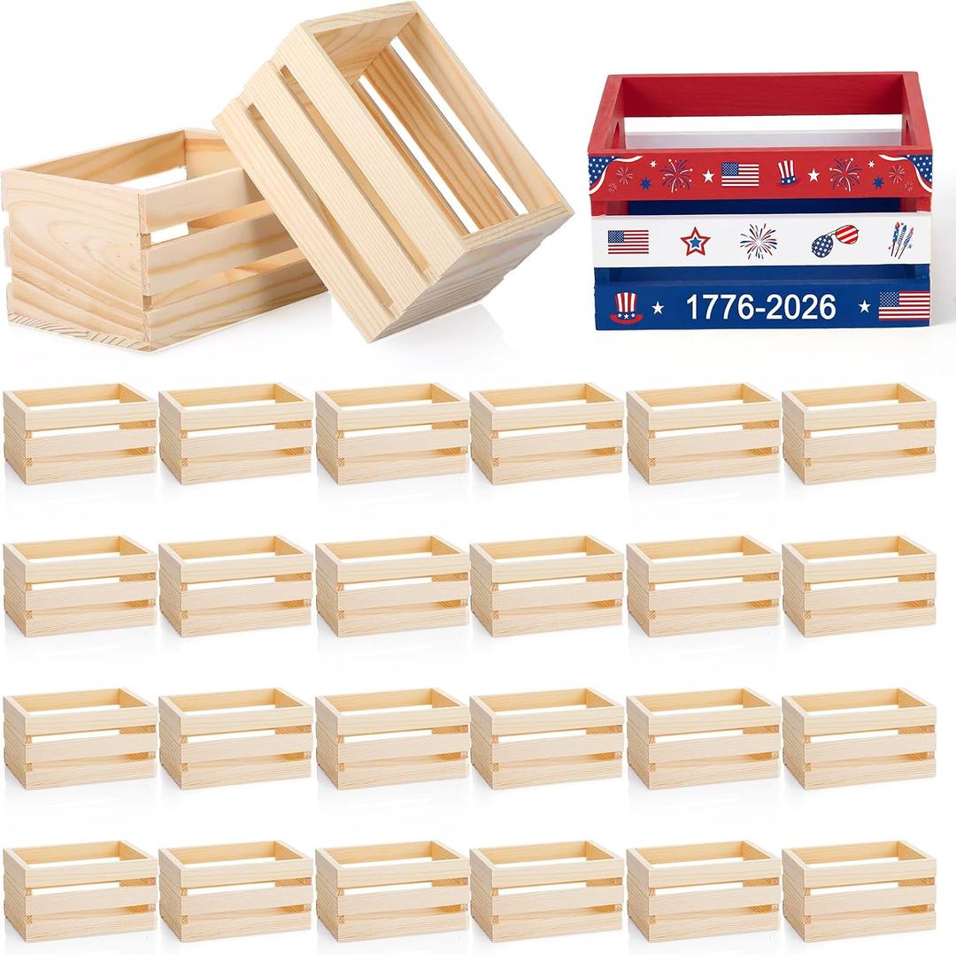 Roowest 24 Pcs 6.5'' Small Wooden Crates for Graduation Crafts Unfinished Wood Crate Basket for Display Home Bathroom Arts Milk Wine Towel Toys
