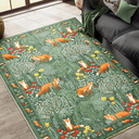 Cute Aesthetic Bedroom Rug, Ultra Thin Vintage Abstract 6x9 Carpet Washable, Boho Floral Botanical Area Rug for Living Room Entryway Kitchen Dorm, Green Woodland