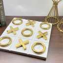 Marble Tic Tac Toe Game for Living Room Decor Centerpiece White and Gold XO with White Marble and Gold Color Stainless Steel Decorative Table Top X/O Board Coffee Table Dcor
