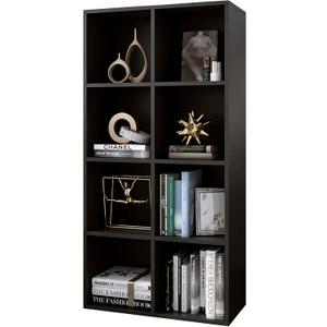 8-Cube Storage Shelf Bookcase - Wooden 4-Tier Floor Standing Open Bookshelf, Modern TV Stand up to 55 Inches for Home and Office, Black