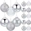 Civaner 16 Pack Silver Mercury Glass Christmas Ball Ornaments, 2.36'' Glitter Glass Christmas Ball Ornaments Glitter Large Balls Tree Decoration for Xmas Tree Decor Shiny Decorative Hanging Ornament
