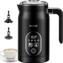 KIDISLE Milk Frother and Steamer 4 in 1, Milk Steamer with Auto Temperature Control, Warm & Cold Foam Maker, Hot Chocolate Maker, Frother for Coffee, Latte, Cappuccino, Black