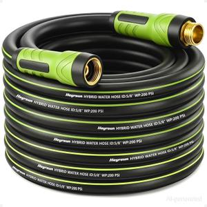 Garden Hose 50ft x 5/8", NON-EXPANDABLE Water Hose Heavy Duty, Flexible, Lightweight, Kink Resistant & Outside Hybrid Hose, Male to Female Fittings