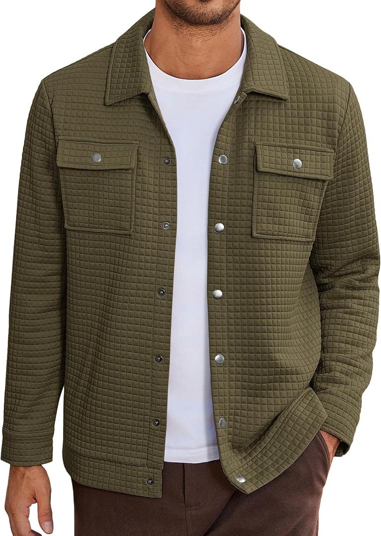 COOFANDY Mens Casual Shirt Jacket Button Down Waffle Jacket Long Sleeve Sweater Jackets Quilted Shacket Overshirt (L)