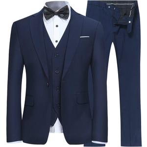 Men's Slim Fit 3 Piece Suit One Button Blazer Tux Vest & Trousers, Navy, Small