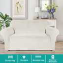 Turquoize Velvet Loveseat Covers Stretch Love Seat Couch Covers for 2 Cushion Couch Velvet Sofa Cover with Non Slip Elastic Bottom Furniture Cover Crafted from Soft Fabric (Loveseat, Porcelain White)