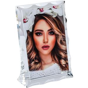 Modaier Unique Arc Crystal Picture Frame,Display Picture 4x6,Luxury Elegant Clear Crystal Glass Photo Frame With Glitter Edges For Prized Pictures Of Family,Grandma,Grandpa,Dad,Mom,Wedding,Graduation