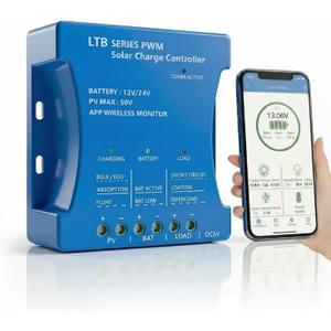 30A Bluetooth Solar Charger Controller PV max 50V 12V/24V Solar Regulator 30A PWM for Lead Acid, LiFePO4, Lithium Batteries