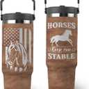 Horse Gifts - Horse Tumbler 30oz with Handle Lid – Equestrian Gifts – “Horses Keep Me Stable” Stainless Steel Travel Tumbler – Birthday & Mothers Fathers Day Gift for Horses Lovers