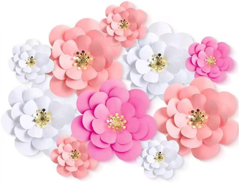 10 Set Mexican Paper Flowers Decorations for Wall DIY Fiesta Bulletin Board 3D Handcrafted Paper Flowers Backdrop Decoration for Mexican and Holiday Party (Pink White)
