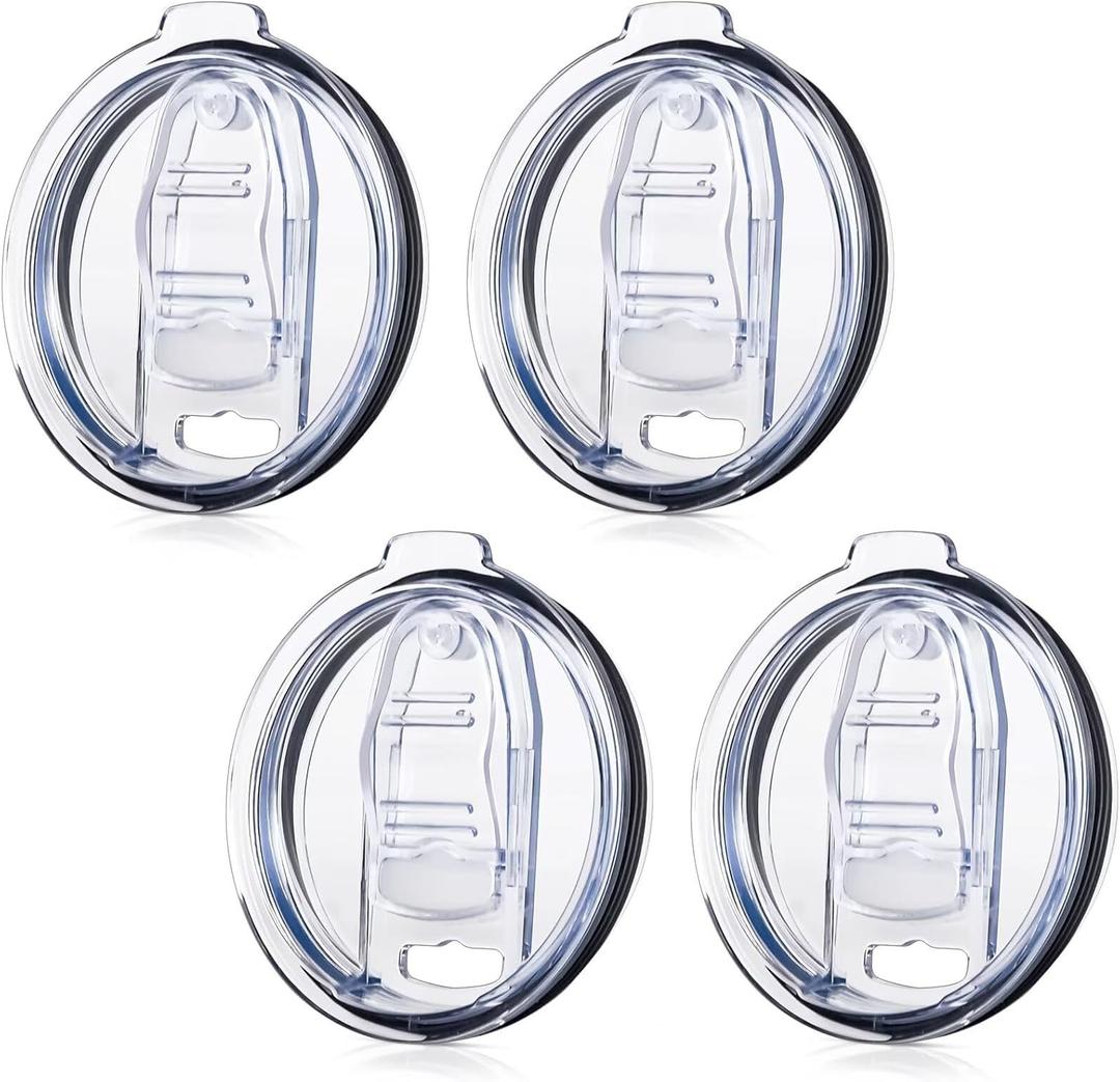 Tumbler Lid Replacement 4 Pack for 20 oz Tumblers - Compatible with Yeti Rambler & More 3.2" Mugs, Spill Proof and Splash Resistant Crystal Clear Sliding Lids, BPA-Free, Straw Friendly
