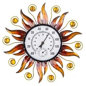 HOBYLUBY Indoor Outdoor Thermometer, Sun Wall-Mounted Thermometer with Humidity, Easy to Read Decorative Outside Thermometer for Patio, Garden, No Require Batteries