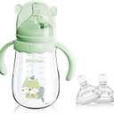 POTATO Glass Baby Bottles, Anti-Colic Breastfeeding Bottles with Fast Flow Nipple, Suitable for Babies 6-12 Months, 2 Replaceable Nipples, 8 oz, Green