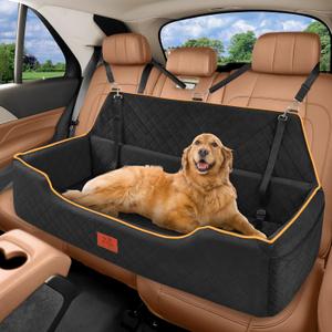 XIEEAOZEE Large Dog Car Seat for Dods Under 100 Lbs, Memory Foam Dog Car Bed for Backseat & Trunk, Detachable and Washable Cover, Pet Travel Seat with Storage Pockets, 2 Safety Belts