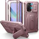 Dexnor for Samsung Galaxy A36-5G Case, [2 Front Frame] [Built-in Magnetic Slide Camera Cover & Kickstand] Heavy Duty Protection Shockproof Phone Case with Screen Protector, 6.7 inch Peony Pink