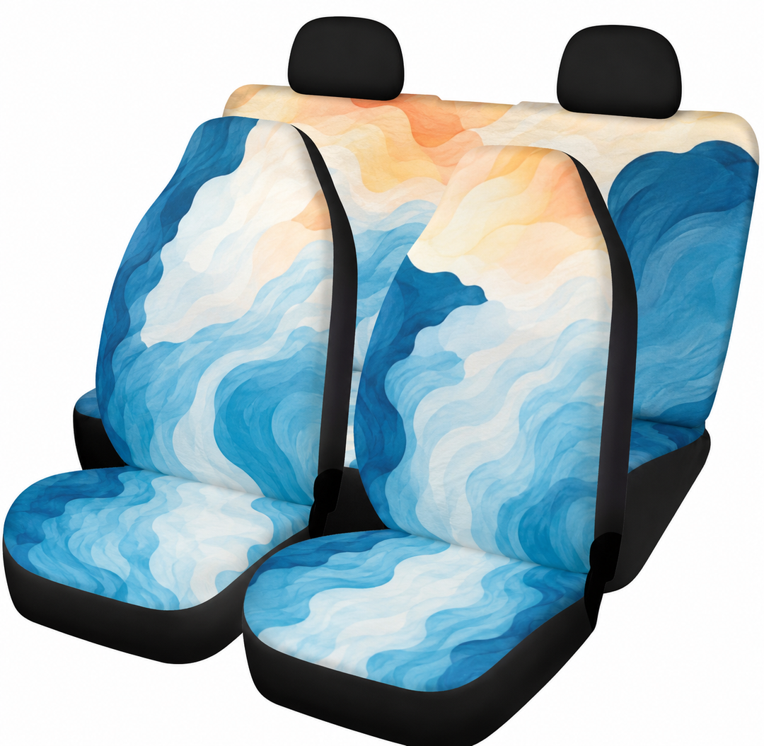Dolyues 5 Seater Car Seat Covers Full Set with Sky White Cloud Blue Sky Print