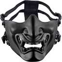 Tactical Airsoft Half Face Masks, Airsoft Mask Half Face Evil Demon Hannya Kabuki Samurai Oni Masks Airsoft Protective Masks for Cs War Game Halloween Party (Black)