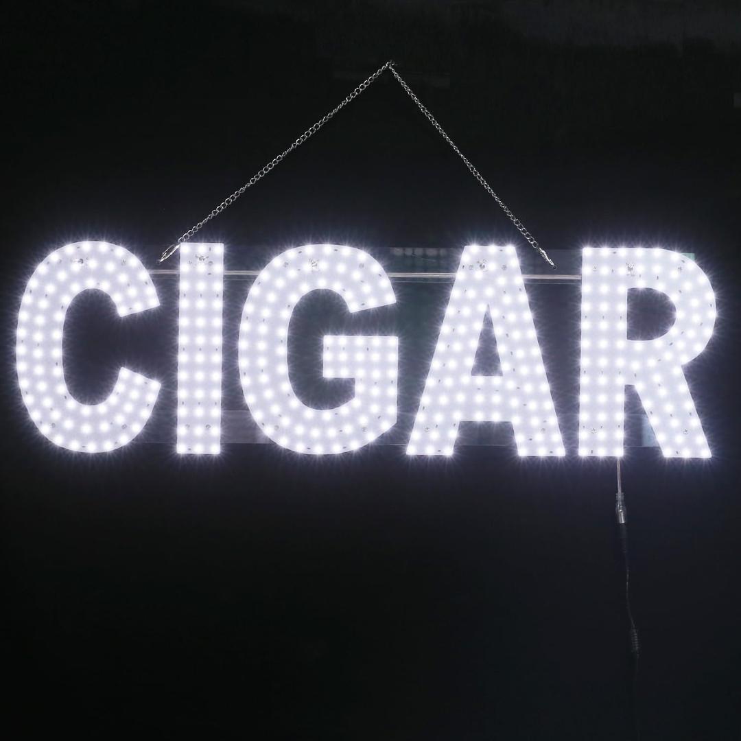 30"x10" Large LED CIGAR Sign for Smoke Shop, Super Bright Unique Design CIGAR Sign with Hanging Installation, High Visibility for Store Retail Shop Window (White)