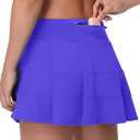 MCEDAR Women Tennis Skirt Mid Waisted Tiered Pleated Golf Skorts Athletic Skirt Inner Shorts with Pockets, XL