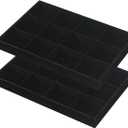 2pcs/Set Velvet Jewelry Tray, 12 Grids Large Storage Tray for Bracelet Bangle Beads Display, Jewellery Organizer Box Tray for Home Drawer or Shop Store Selling Show (Black Velvet)