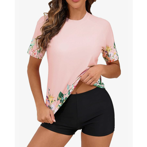 Halcurt Women's Built in Bra Rash Guard UPF 50 Two Piece Swimsuit Shirt and Board Shorts, Size L