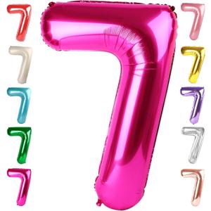 40 Inch Number 7 Balloon, Hot Pink Seven Birthday Decor, 7 17 27 70 Year Old Balloon Number for Engagement, Wedding, Graduations