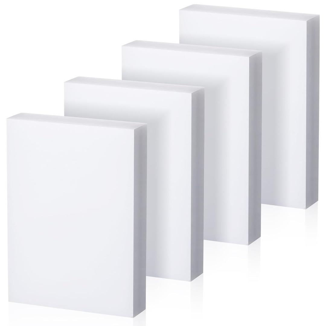 Frienda 4 Pcs 3/4 Thick, 4 x 3 White Hdpe Sheet Hdpe Plastic Sheet High Density Polyethylene Board Rectangular Solid Tapping Block for DIY Projects Home Floor Improvement