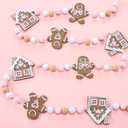 8.2ft Christmas Gingerbread Man Garland Pink Polymer Clay Christmas Gingerbread Man Banner Farmhouse Xmas Wooden Beads Hanging Ornaments for Xmas Holiday Mantel Fireplace Window Wall Decor