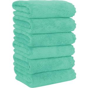 MOONQUEEN 6 Pack Premium Hand Towels - Quick Drying - Microfiber Coral Velvet Highly Absorbent Towels - Multipurpose Use as Hotel, Bathroom, Shower, Spa, Hand Towel 16 x 28 inches (Aqua Green)
