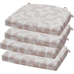Outdoor Chair Cushions Set of 4, 17 x 16 Inch Patio Chair Cushions for Outdoor Furniture, Water Resistant, Non-Slip Ties(Beige Floral)