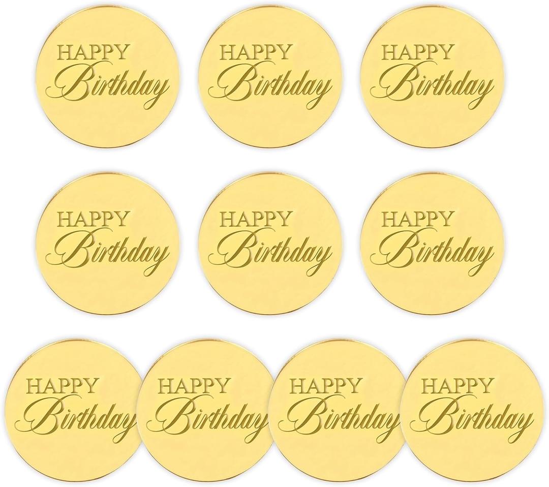 Happy Birthday Cupcake Toppers, 10 Pcs Gold Happy Birthday Cake Topper 5cm Round Cupcake Cake Toppers for Cakes Decoration