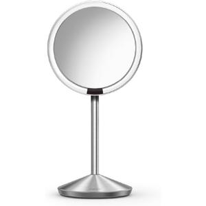 simplehuman Sensor Mirror Fold, 5'' with 10X Magnification, Round Rechargeable Travel Makeup Mirror, Tru-Lux® Full-Spectrum Light, Adjustable Brightness & Height, Brushed Stainless Steel