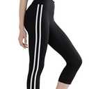 Women's Stripes 3/ 4 Tight High Waist Yoga Leggings - Premium Soft Workout Stretch Pants (US, Alpha, Medium, Regular, Regular, Black)