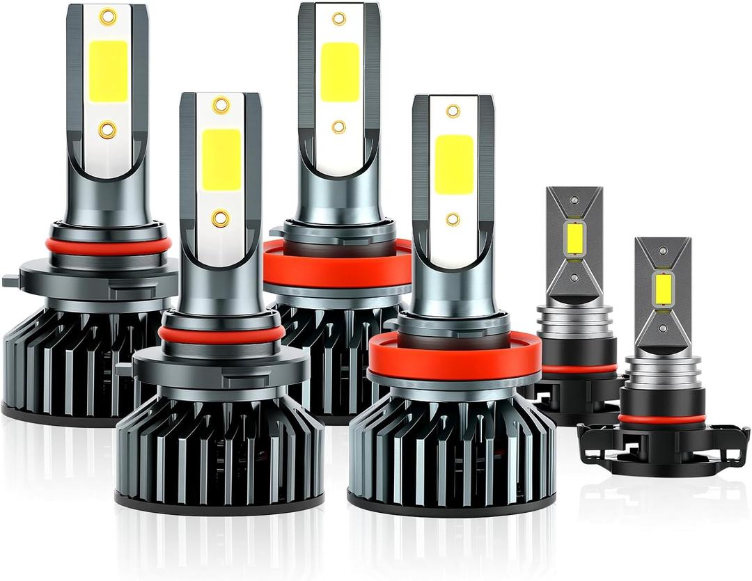 EMuna Fit for Chevrolet Silverado 1500(2007-2015) Chevy Silverado 2500 HD 3500 HD(2007-2019) Combo 9005 High Beam H11 Low Beam LED Headlight + 5202/H16 Fog Light Bulbs Kits,6000K Super Brighter