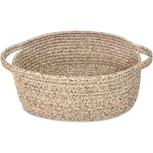 ABenkle Small Basket with Handles - Decorative Durable Rope Woven Storage Bin Shelf Storage Organizer Cube, Easter Baby Gift Basket, 12"x8"x5" (All Jute Mxied Black)