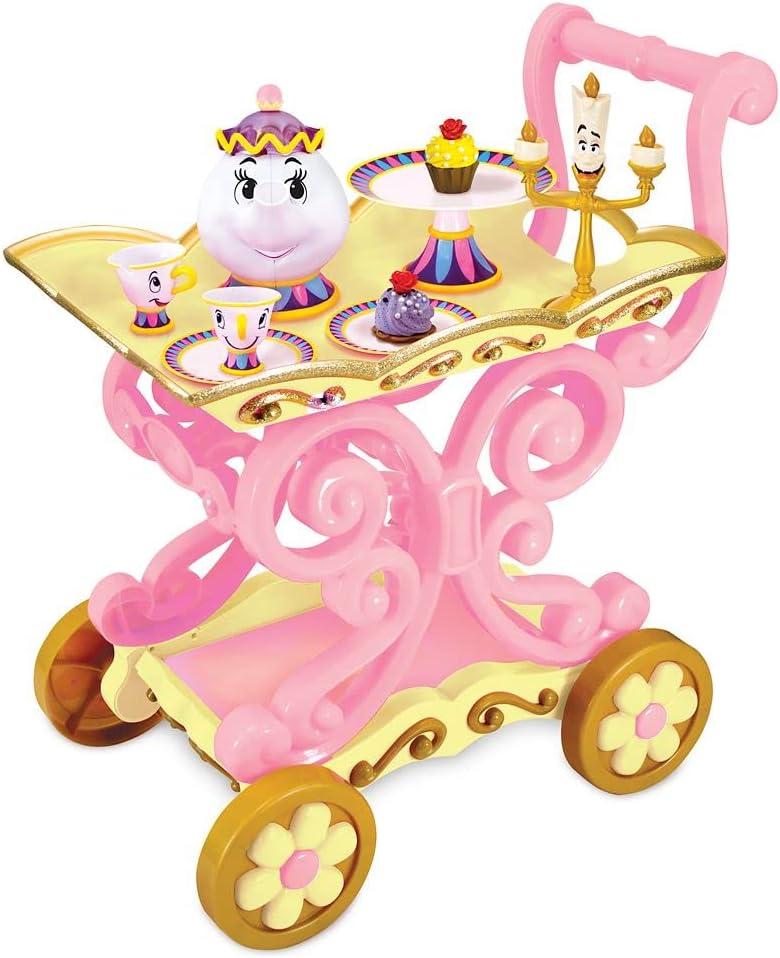 Disney Store Official Disney Beauty and The Beast Tea Cart Set  Includes Lumiere, Mrs. Potts, Chip, Cake with Plate & Server  Disney Princess Toys, with Singing Lumiere & Bubbling Tea Effect