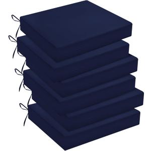 downluxe Outdoor Chair Cushions Set of 6 for Patio Furniture, Water-Resistant Square Corner Patio Chair Cushions with Ties, High Density Foam Outdoor Seat Cushion, 18.5" X 16" X 3", Navy