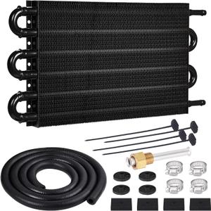 EVIL ENERGY 5/16" Transmission Oil Cooler, 6 Pass Tube and Fin Cooler Kit Universal Aluminium Black