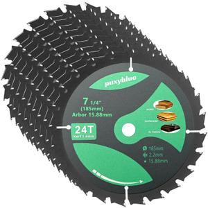 10 Pack 7-1/4 Inch 24T Circular Saw Blades Fine Finish with 5/8" Arbor ATB Framing Saw Blades for Cutting Softwood Hardwood Laminate Plywood Chipboard Panels FRP MDF by puxyblue