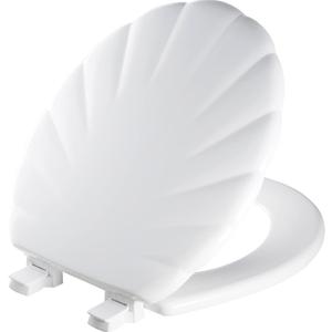 Mayfair Sculptured Shell Toilet Seat, Easy Clean Hinges with Durable Wood Seat, Made in USA, Round, White