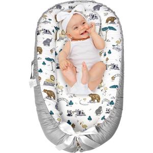 Baby Lounger -Baby Nest for Newborn 0-24 Months, Portable Floor Seat Pillow for Home Use Traveling, Reversible Design - Forest Animal
