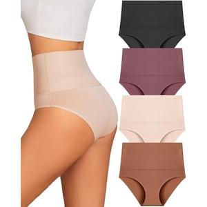 UNDER THE SEA Tummy Control Underwear for Women High Waisted Briefs Seamless Full Coverage Ladies Panties 4 Pack, M