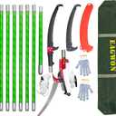 Manual Pole Saw, 7.3-27 ft Extendable Tree Pruner, Sharp Steel Blade & Scissors for High Branches Trimming, Lightweight 8 Fiberglass Handles, Ideal for Backyard/Garden Palm & Shrub Pruning