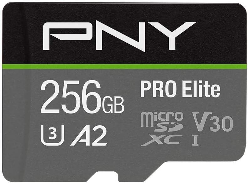 PNY P-SDU256V32100PRO-GE 256GB PRO Elite Class 10 U3 V30 microSDXC Flash Memory Card - 100MB/s, Class 10, U3, V30, A2, 4K UHD, Full HD, UHS-I, Micro SD
